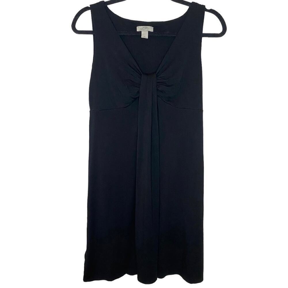 Loft Black Sleeveless Knee Length Cotton Stretchy V-neck Flowy Midi Dress Size 4